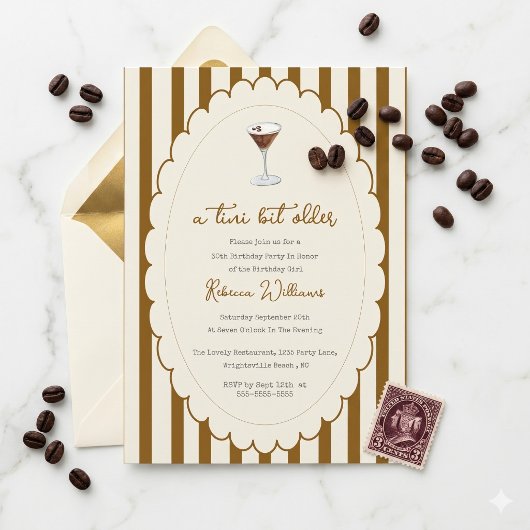 Invitation Un peu plus vieux Espresso Martini Stripe Annivers