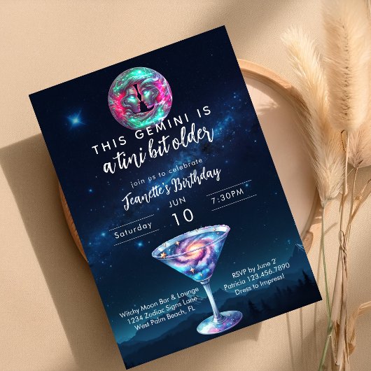 Invitation Un peu plus vieux Gémeaux Zodiaque Martini Anniver