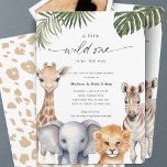 Invitation Un Peu Sauvage, Safari Animaux Bébé Garçon Douche<br><div class="desc">Invitation vos invités à une aventure sauvage avec "Wild One Safari Baby Animals Baby Boy Shower Invitation." Parfait pour célébrer un bébé qui arrive bientôt, cette invitation présente d'adorables animaux de safari aquarelle d'une girafe, d'un éléphant, d'un lion et d'un zèbre. Disponible en carte A7, carré (5, 25 x 5,...</div>