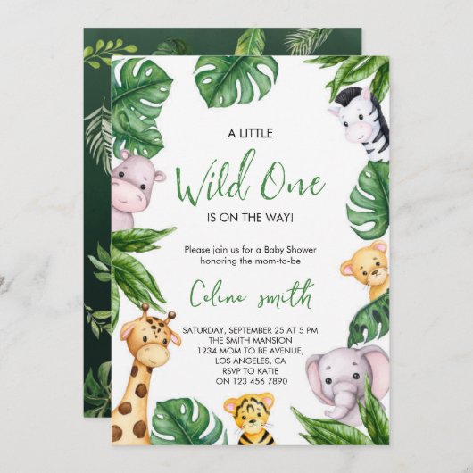 Invitation Un peu sauvage se trouve en chemin baby shower (Devant / Derrière)