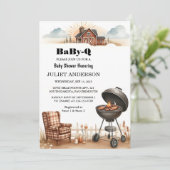 Invitation Un Plaid Babyq Fun Food Steak Beef Bbq Baby shower (Debout devant)