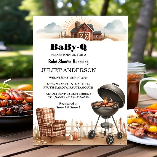 Invitation Un Plaid Babyq Fun Food Steak Beef Bbq Baby shower