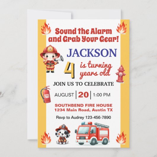 Invitation Un pompier sonne l'alarme n'importe quel âge fête  (Devant)