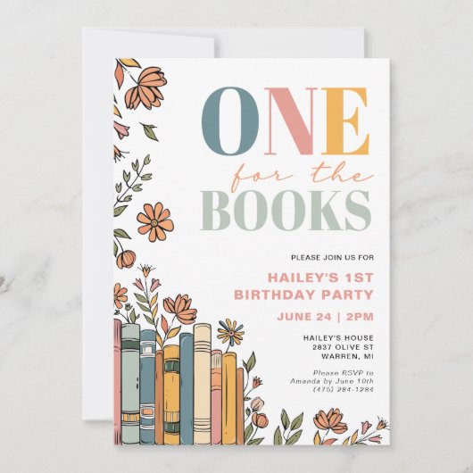 Invitation Un pour les livres 1er anniversaire (Devant)