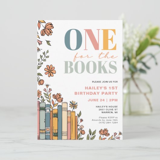 Invitation Un pour les livres 1er anniversaire (Debout devant)