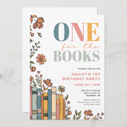 Invitation Un pour les livres 1er anniversaire (Devant / Derrière)
