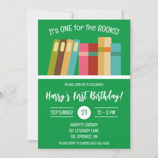 Invitation Un pour les Livres ! Fête du premier anniversaire (Devant)