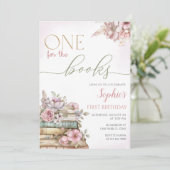 Invitation Un pour les livres Livre rose Premier anniversaire (Debout devant)
