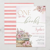 Invitation Un pour les livres Livre rose Premier anniversaire (Devant / Derrière)
