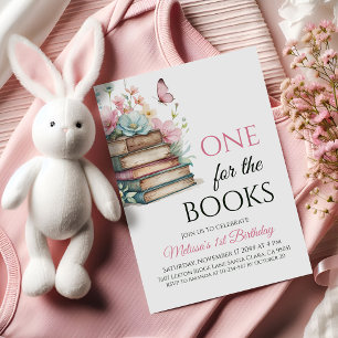 Invitation Un pour les livres Rose Conte de Fées Premier Anni