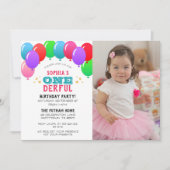 Invitation UN premier anniversaire ballons photo rose (Devant)