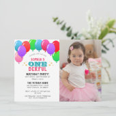 Invitation UN premier anniversaire ballons photo rose (Debout devant)
