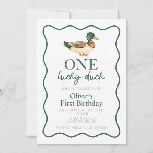 Invitation Un premier anniversaire de Lucky Duck (Devant)