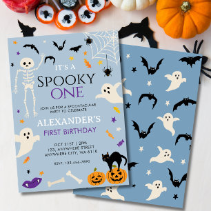 Invitation Un premier anniversaire Halloween bleu effrayant