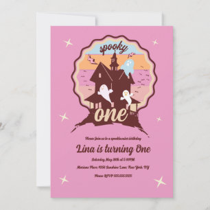 Invitation Un premier anniversaire Halloween fantôme rose eff