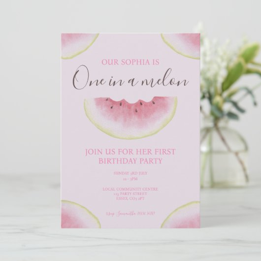 Invitation Un Premier Anniversaire Pastèque One In A Melon (Debout devant)