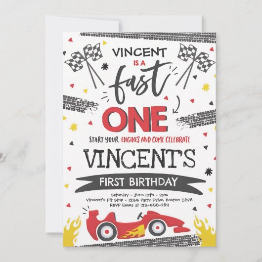 Invitation Un Premier Anniversaire Rapide Une Voiture De Cour (Devant)