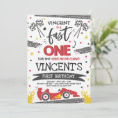 Invitation Un Premier Anniversaire Rapide Une Voiture De Cour (Debout devant)