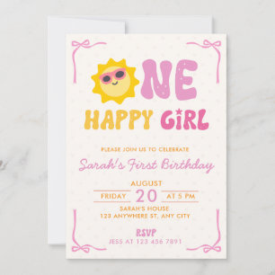 Invitation Un Premier Anniversaire Retro Fille Heureuse Solei