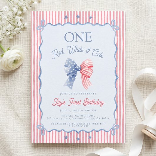 Invitation Un premier anniversaire rouge, blanc et mignon