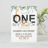 Invitation Un premier anniversaire sauvage Animaux de la jung (Debout devant)