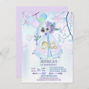 Invitation Un premier anniversaire sauvage bleu TeePee Boho