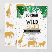 Invitation Un premier anniversaire sauvage Safari Animaux (Devant / Derrière)