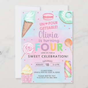 Invitation Un-quatre-gettable fille 4e anniversaire invitatio
