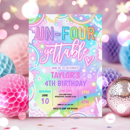 Invitation Un-Quatre-Gettable Neon Glow 4e fête d'anniversair