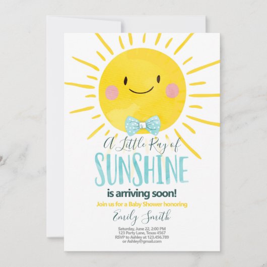 Invitation Un Rayon De Soleil Petit Garçon Baby shower Bleu (Devant)