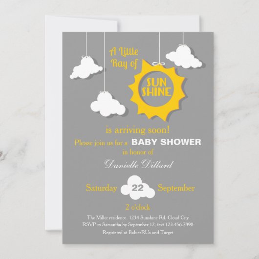 Invitation Un rayon d'invitation de baby shower de soleil (Devant)