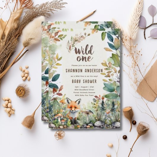 Invitation Un renard sauvage Bébé Bois Animaux Rustiques