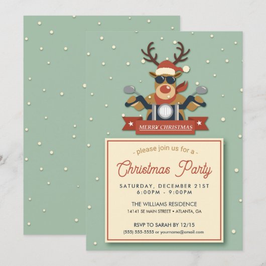 Invitation Un renne portant des lunettes de soleil à moto (Devant / Derrière)