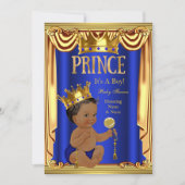 Invitation Un Royal Blue Prince Baby shower Gold Boy Ethnic (Devant)