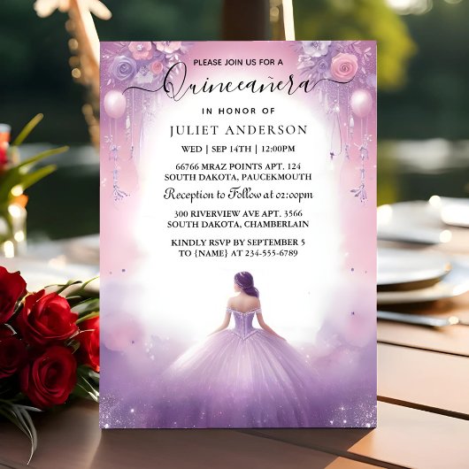 Invitation Un Royal Gold Tiara Lilac Lumière Violet Quinceane