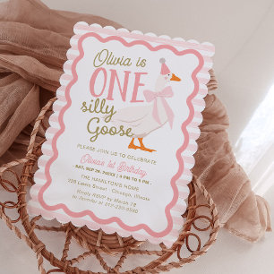 Invitation Un Ruban Rose de l'Oie Idiote pour le 1er Annivers