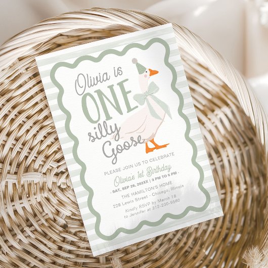Invitation Un Ruban Vert de l'Oie Folle pour le Premier Anniv