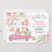 Invitation Un safari-photo de Jungle en or rose 1er anniversa (Devant)