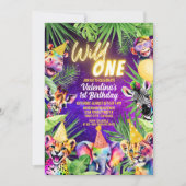 Invitation Un Safari sauvage coloré Animaux 1er anniversaire (Devant)