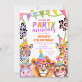 Invitation Un Safari sauvage coloré Animaux Anniversaire (Devant)