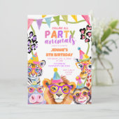 Invitation Un Safari sauvage coloré Animaux Anniversaire (Debout devant)
