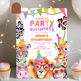 Invitation Un Safari sauvage coloré Animaux Anniversaire
