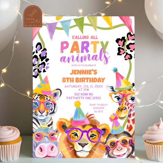 Invitation Un Safari sauvage coloré Animaux Anniversaire