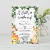 Invitation Un Safari sauvage Jungle Animaux Baby shower Invit (Debout devant)