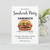 Invitation Un sandwich me rend heureux, fête (Debout devant)