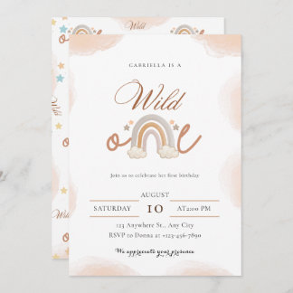 Invitation Un saule d'aquarelle boho arc-en-ciel fille 1er an