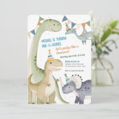 Invitation Un saurus Cute Boy 1er Anniversaire Dinosaur (Debout devant)