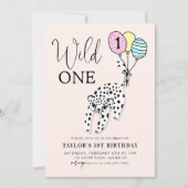 Invitation Un sauvage | Balloon Leopard 3D fille 1er annivers (Devant)