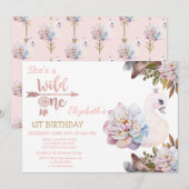 Invitation Un Sauvage, Flèches, Fleurs de cygne, Anniversaire (Devant / Derrière)