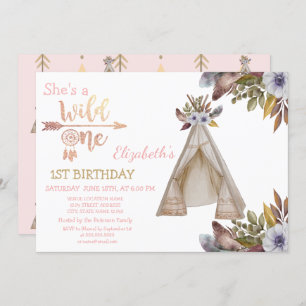 Invitation Un Sauvage, Flèches, Tente, Fleurs, Anniversaire B
